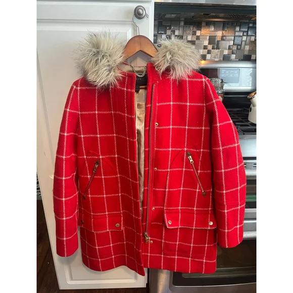 J. Crew Chateau Parka Plaid Windowpane Check 100% Wool Hooded Coat - Picture 11 of 12